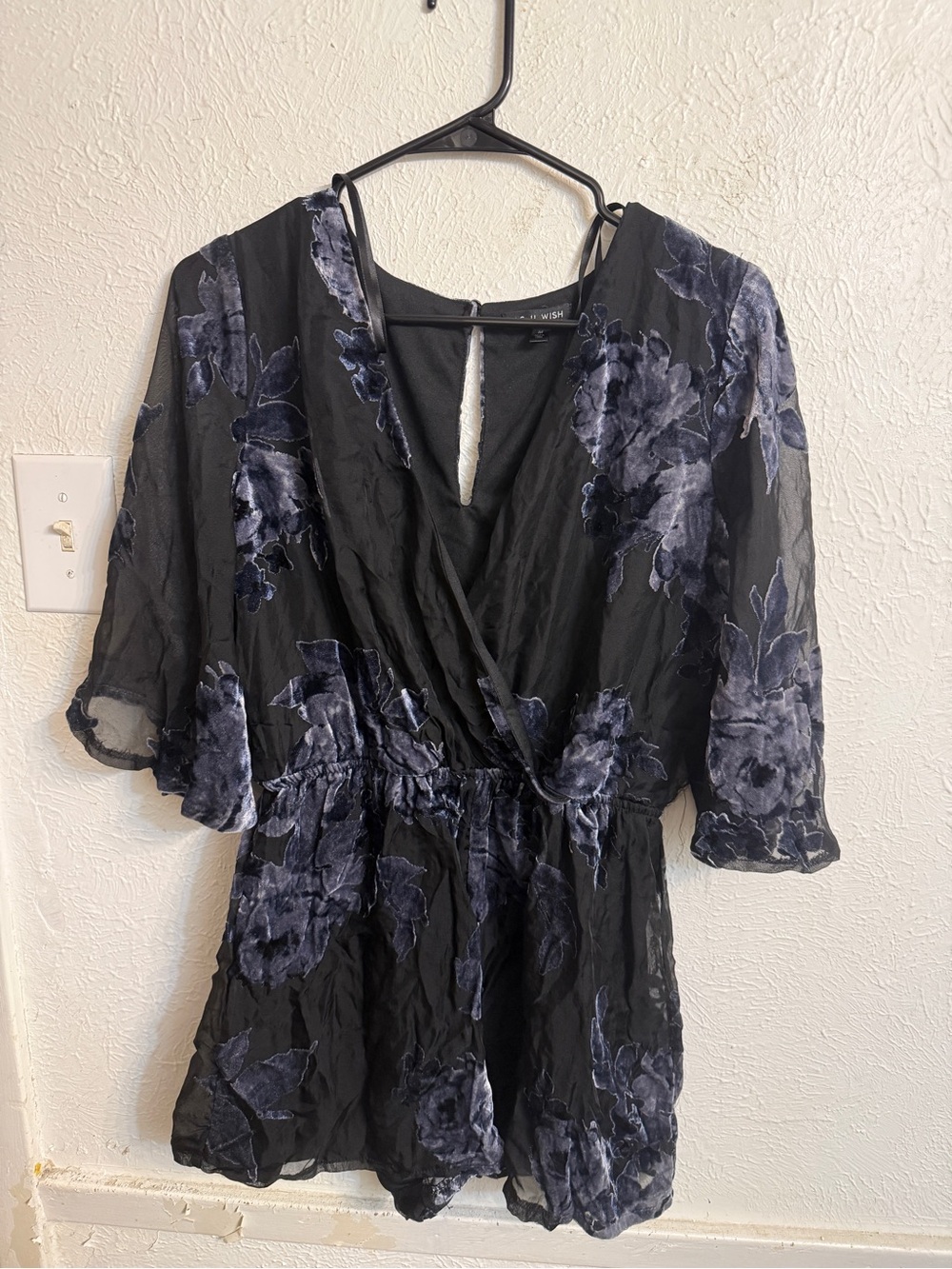 As U Wish Black Romper with Gray Floral Burnout